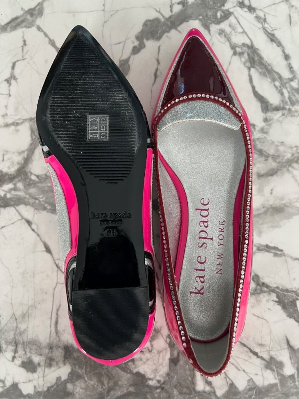 Kate Spade En Route Car Crystal Flats Pointy Shoes ( 6 ) - Picture 5 of 8